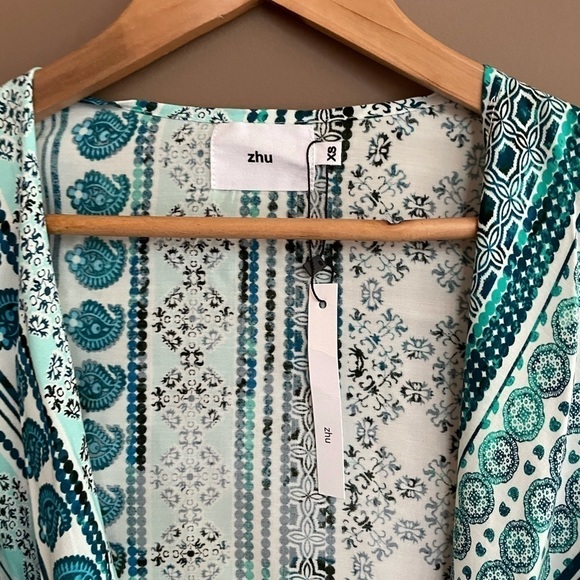 NWT ZHU Ulma Wrap Top Wide Leg‎ Pants Set Blue XS - Picture 6 of 8